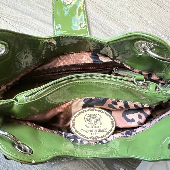 Sharif Green Snake Pattern Satchel Handbag NWT but has Peeling - Picture 5 of 16